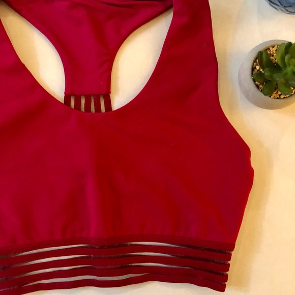 Glyder Sports Bra Mesh Striped Bands Red XSmall - Picture 4 of 10